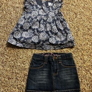 Floral Top and Denim Skirt Set